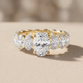 Yellow Gold Oval Moissanite Eternity Engagement Ring