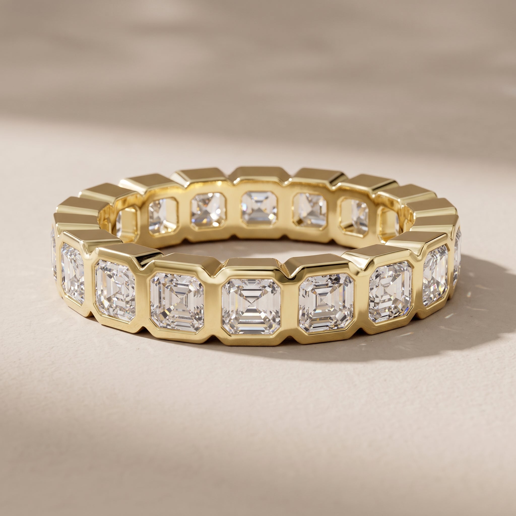 Yellow Gold Asscher Cut Moissanite Eternity Band Ring