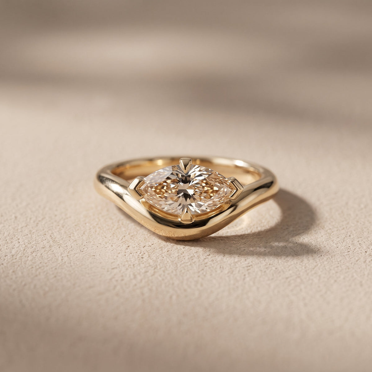 Yellow Gold Marquise Cut Moissanite Solitaire Ring