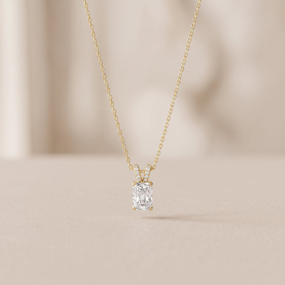 Yellow Gold Radiant Cut Moissanite Pendant Necklace