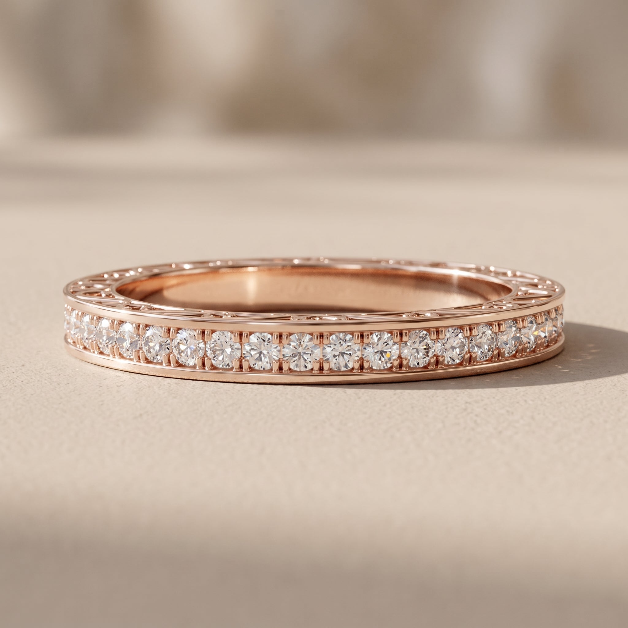 Rose Gold Round Moissanite Eternity Band Ring