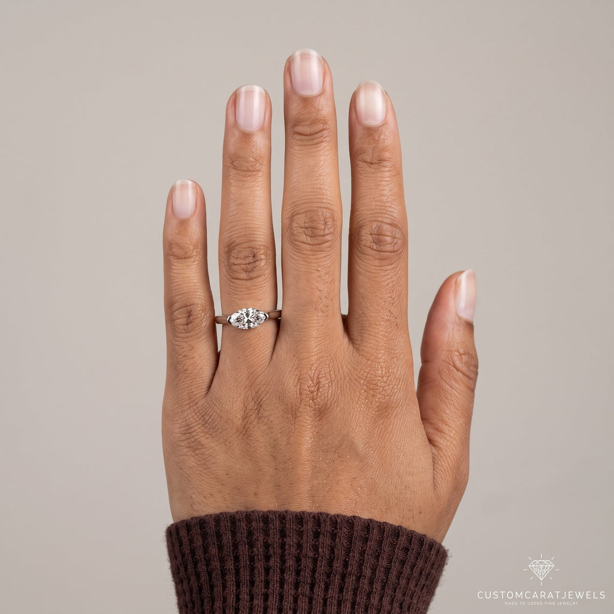 White Metal Marquise Moissanite Solitaire Engagement Ring