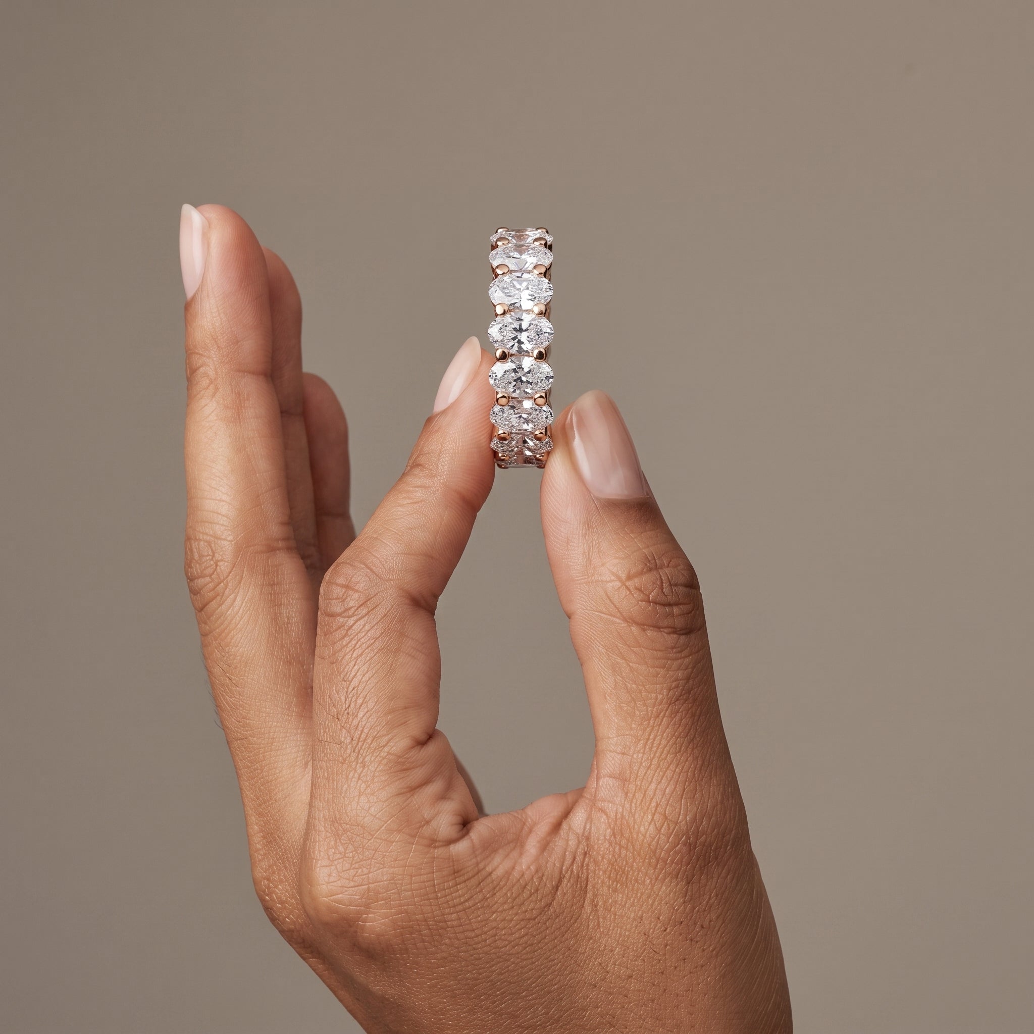 Rose Gold Oval Moissanite Eternity Band Ring