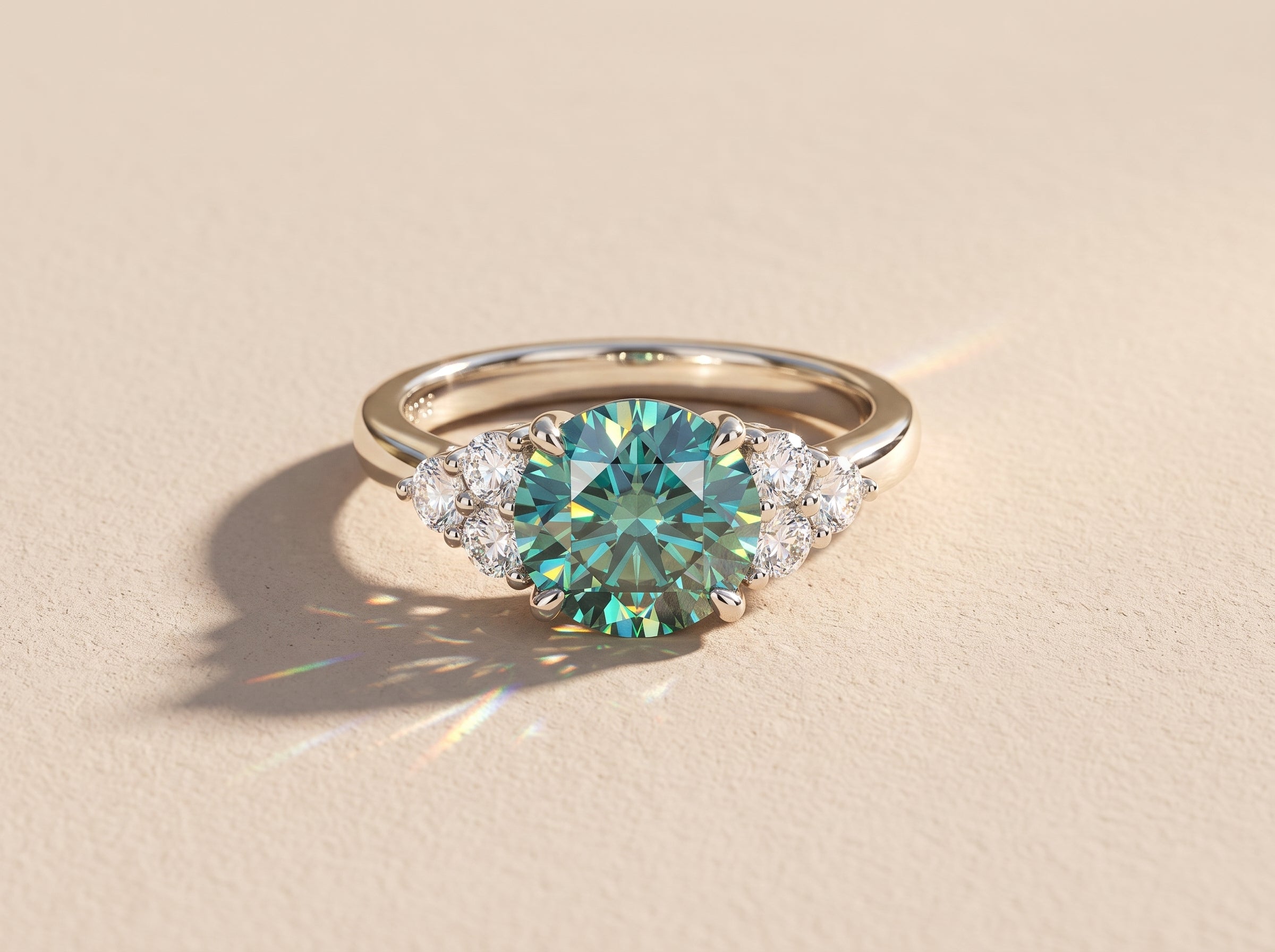 White Metal Round Moissanite Cluster Engagement Ring