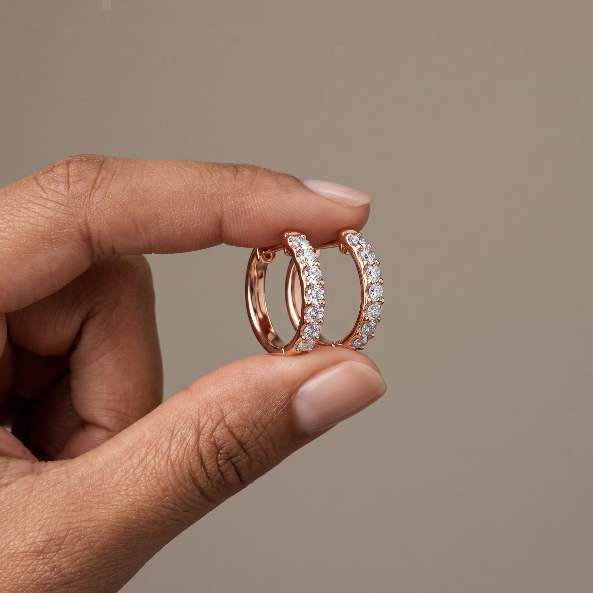 Rose Gold Round Moissanite Hoop Earrings