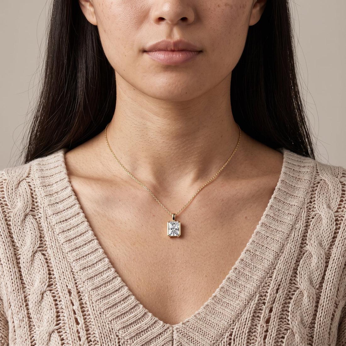 Yellow Gold Radiant Cut Pendant Necklace