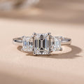 White Emerald Cut Moissanite Three-Stone Engagement Ring