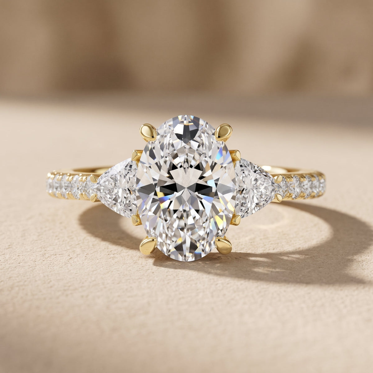 Yellow Gold Oval Cut Moissanite Engagement Ring