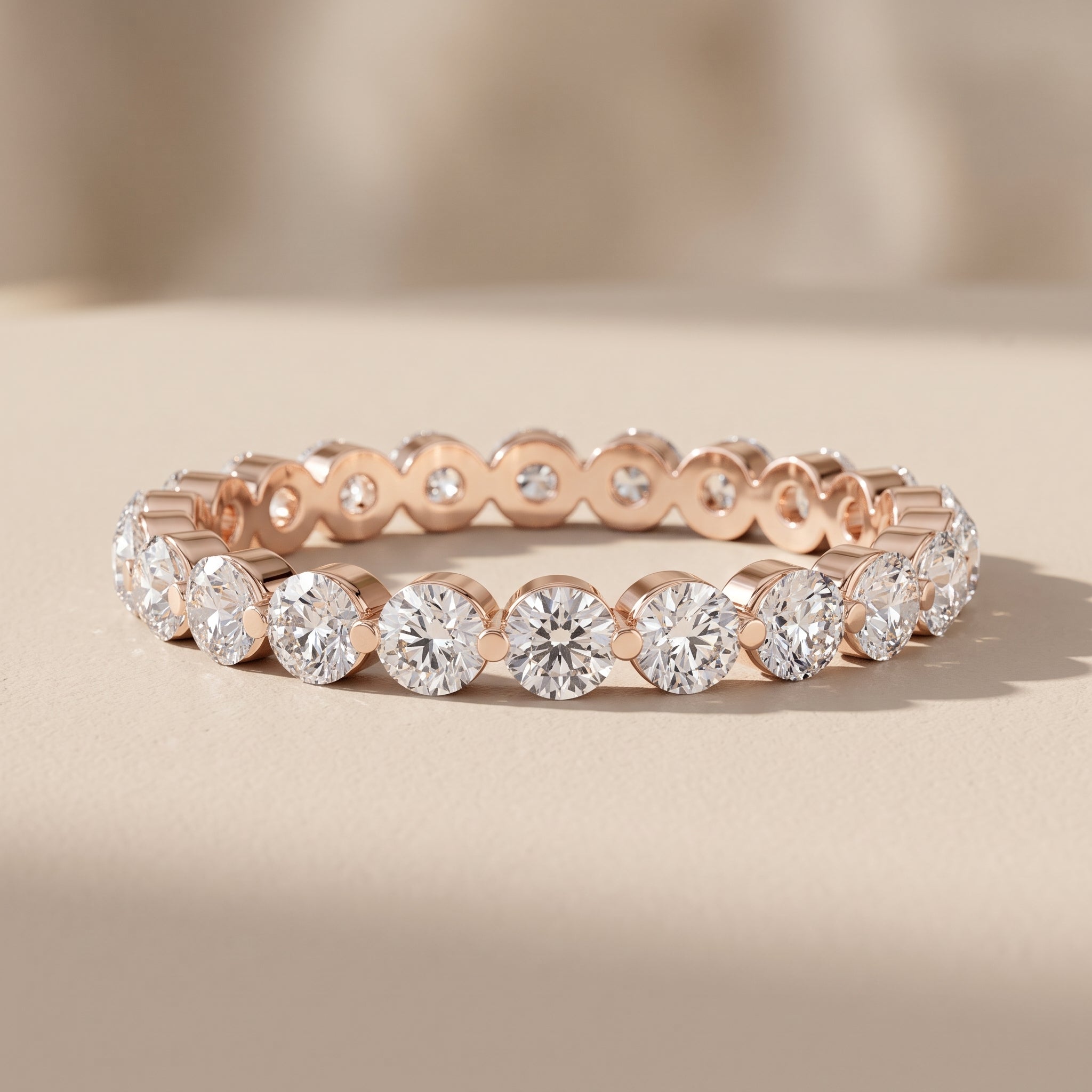 Rose Gold Round Moissanite Eternity Band Ring