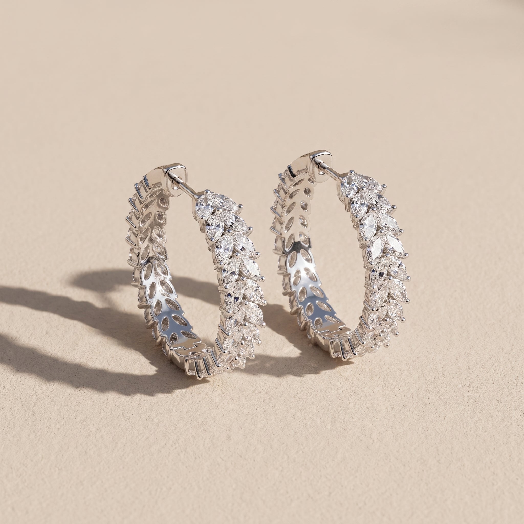 White Metal Marquise Cut Moissanite Hoop Earrings