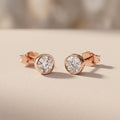 Rose Gold Round Moissanite Bezel Stud Earrings
