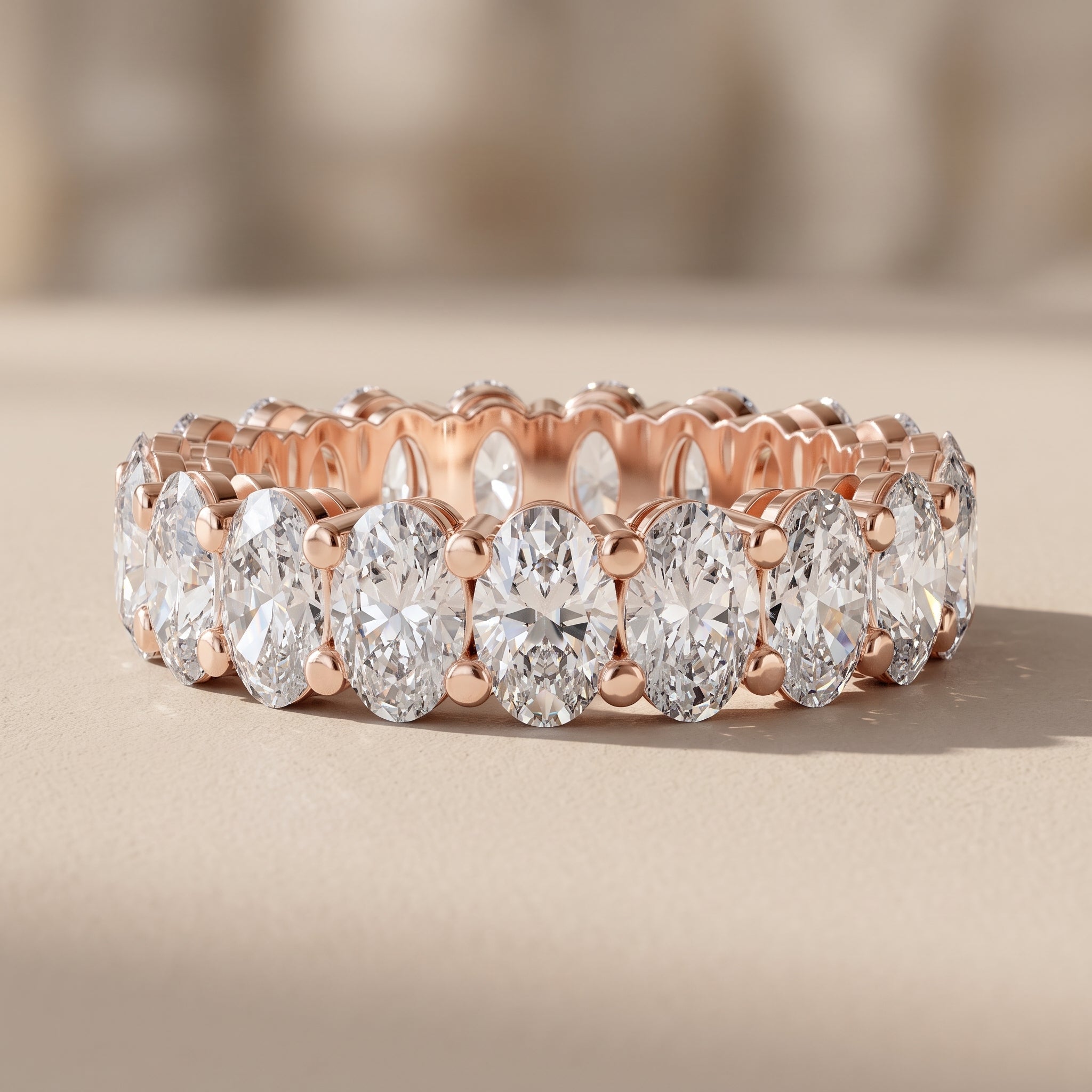 Rose Gold Oval Moissanite Eternity Band Ring