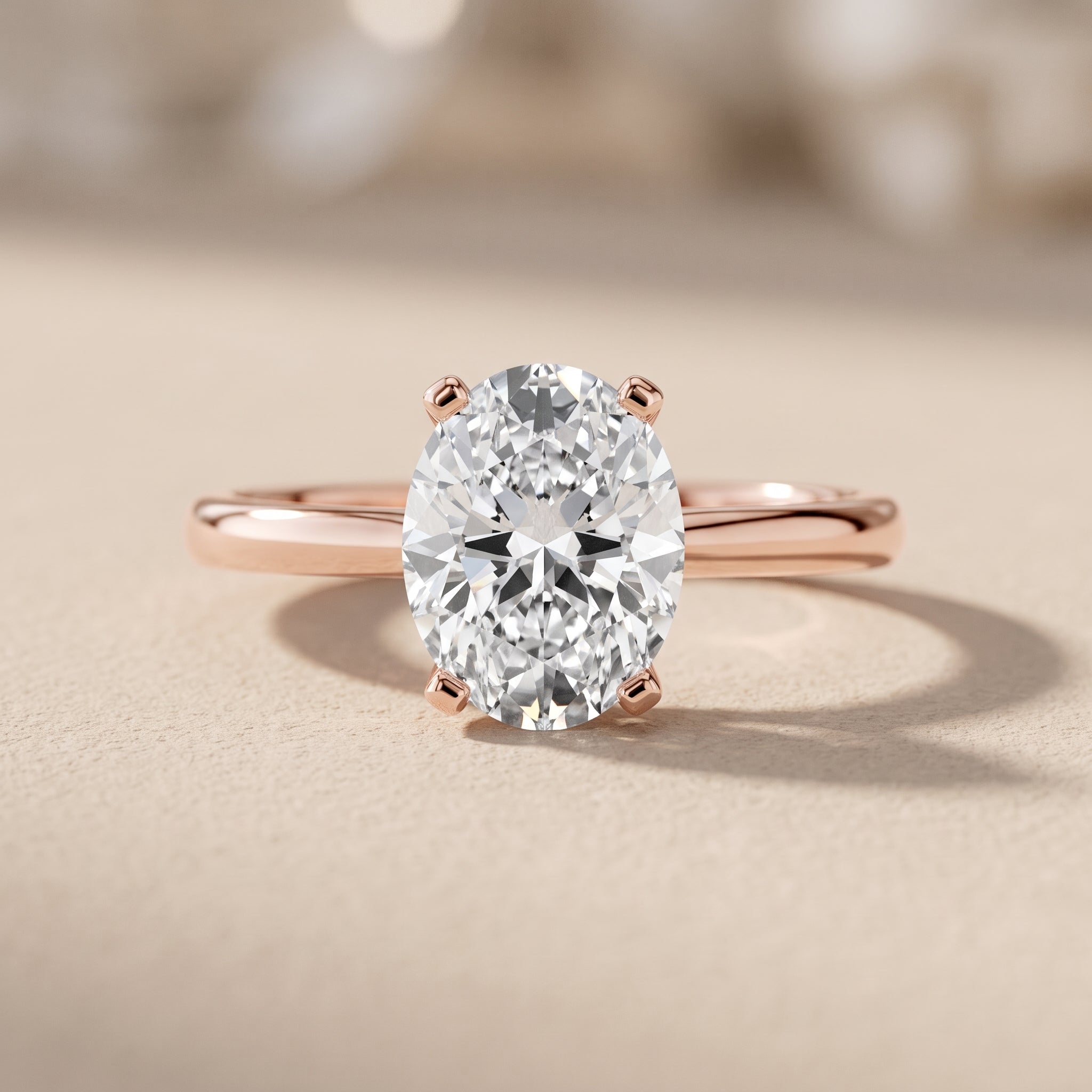 Rose Gold Oval Moissanite Solitaire Engagement Ring