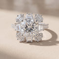 White Gold Cushion Moissanite Floral Halo Engagement Ring