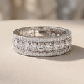 White Metal Round Moissanite Wide Band Ring