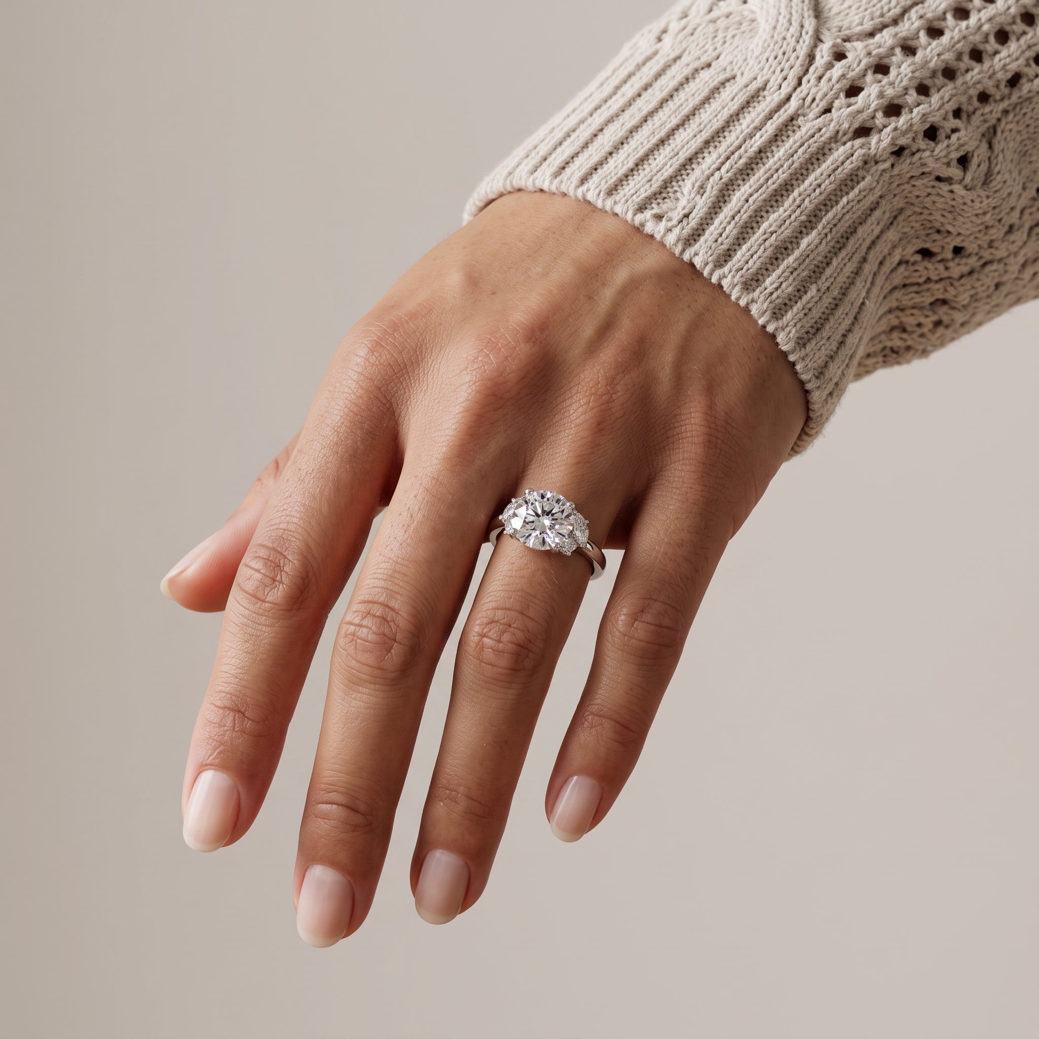 White Gold Round Moissanite Five Stone Engagement Ring