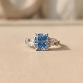 White Gold Cushion Cut Blue Moissanite Engagement Ring