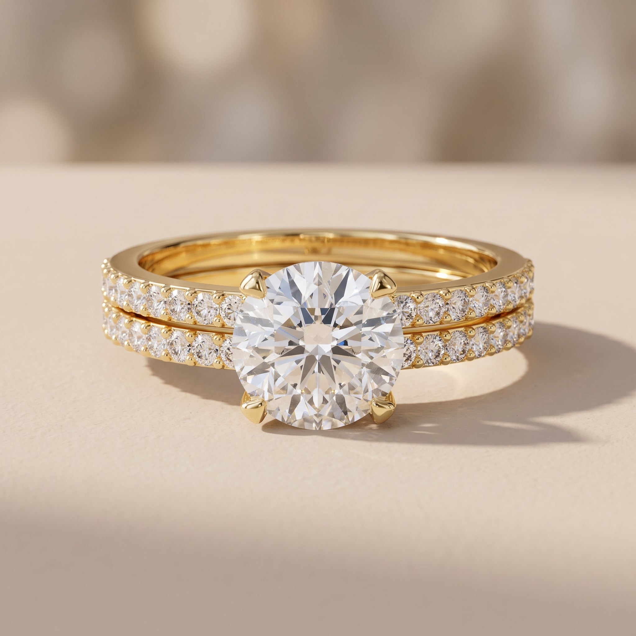 Yellow Gold Round Moissanite Bridal Ring Set