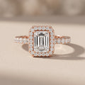 Rose Gold Emerald Cut Moissanite Halo Engagement Ring