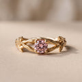 Yellow Gold Round Cut Moissanite Leaf Vine Ring
