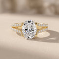 Yellow Gold Oval Cut Moissanite Split Shank Engagement Ring