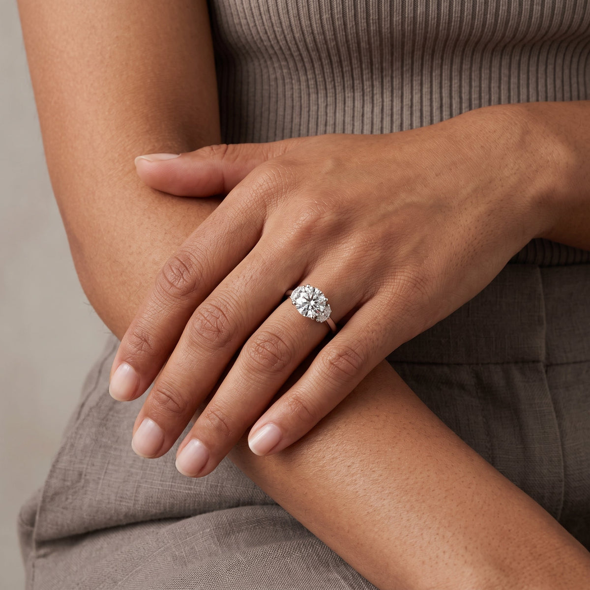 White Gold Round Moissanite Five Stone Engagement Ring