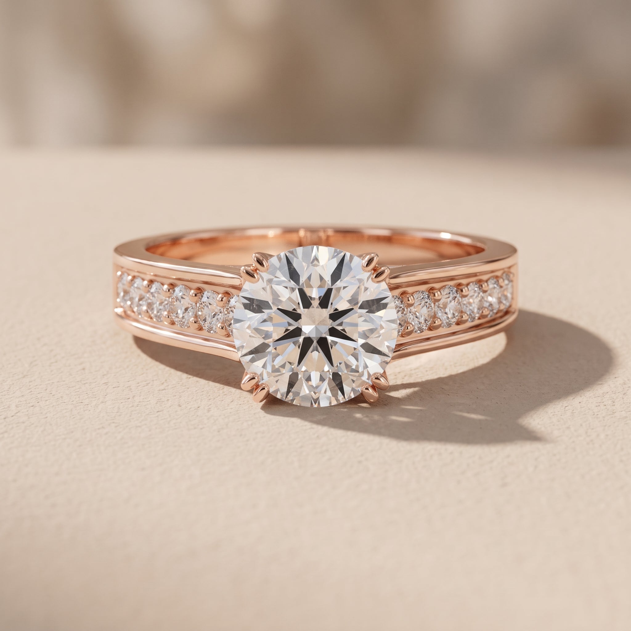 Rose Gold Round Cut Moissanite Engagement Ring