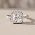 White Metal Princess Cut Moissanite Halo Engagement Ring