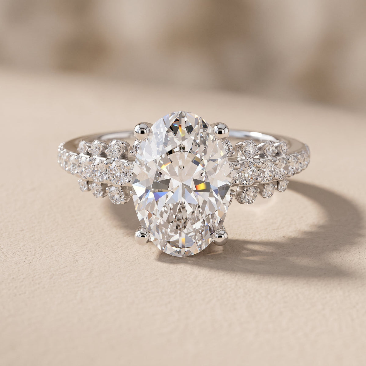 White Gold Oval Cut Moissanite Engagement Ring
