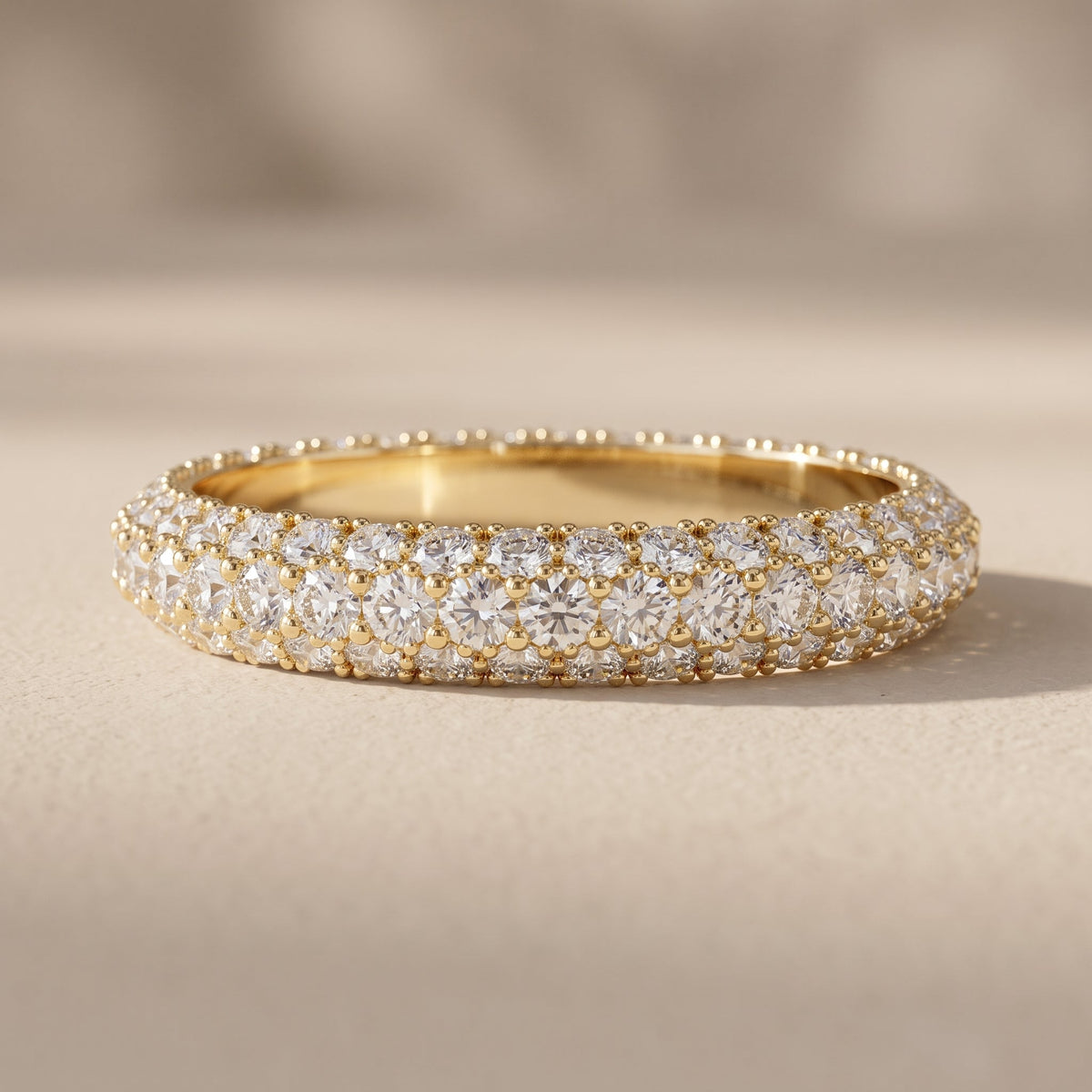 Yellow Gold Round Moissanite Double Row Eternity Band Ring