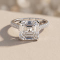 White Gold Asscher Cut Moissanite Engagement Ring