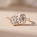 Yellow Gold Pear & Emerald Cut Moissanite Open Ring