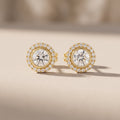 Yellow Gold Round Moissanite Halo Stud Earrings