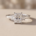 White Metal Radiant Cut Moissanite Three Stone Engagement Ring