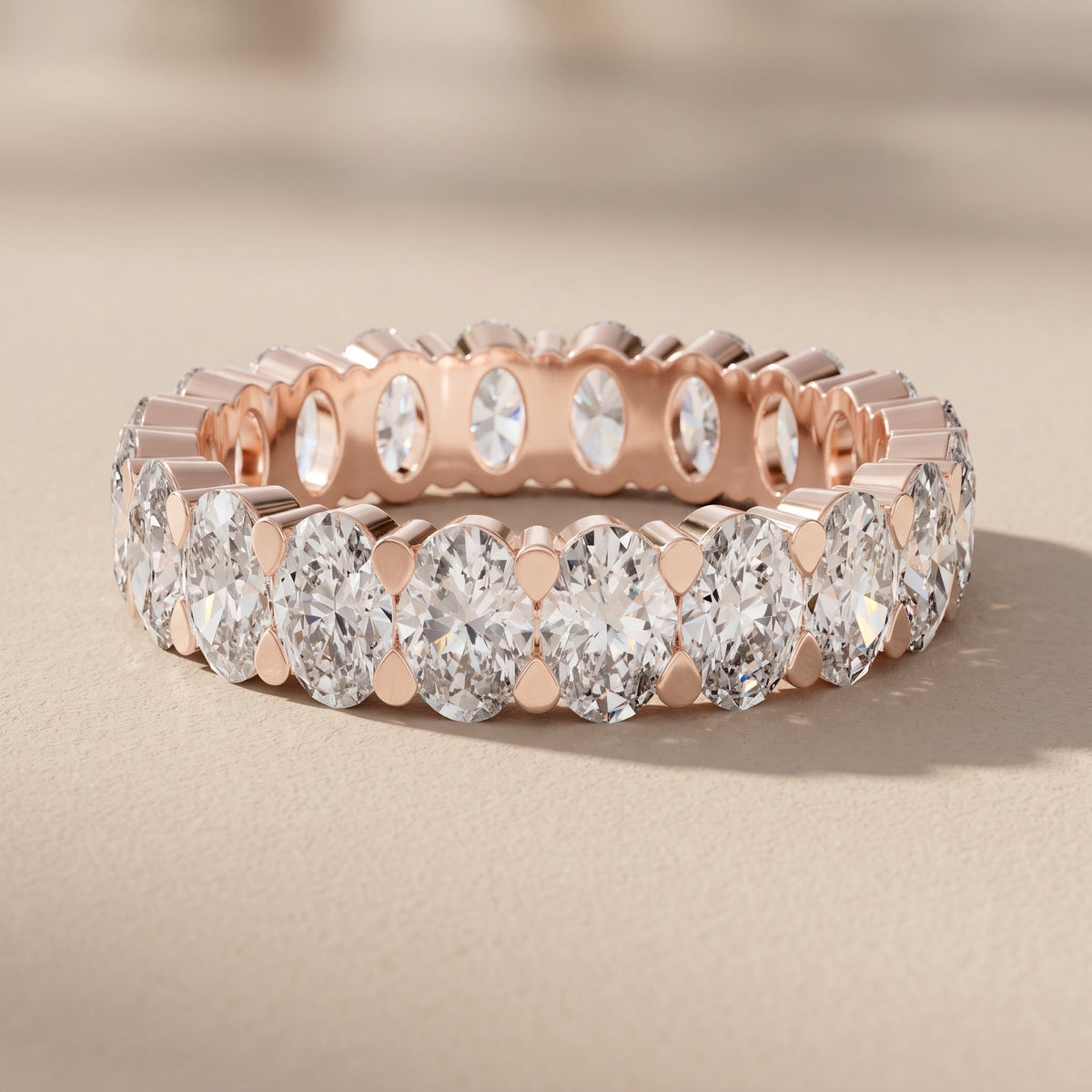 Rose Gold Oval Moissanite Eternity Band Ring