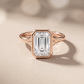 Rose Gold Emerald Cut Moissanite Bezel Engagement Ring