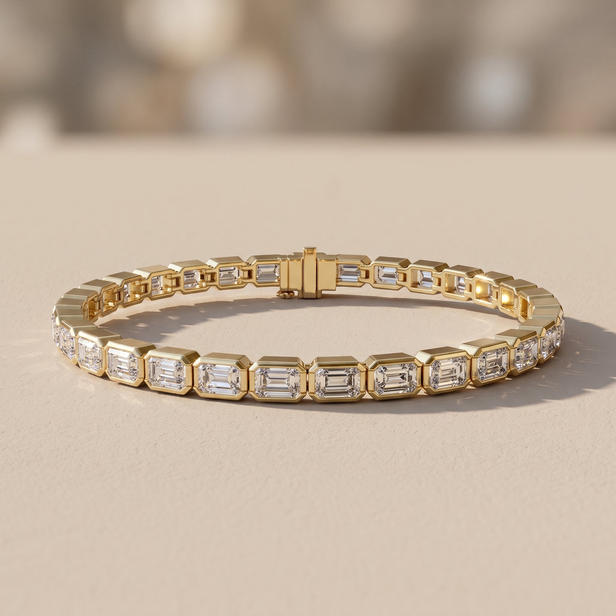 Yellow Gold Emerald Cut Moissanite Tennis Bracelet