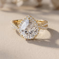 Yellow Gold Pear Cut Moissanite Halo Engagement Ring