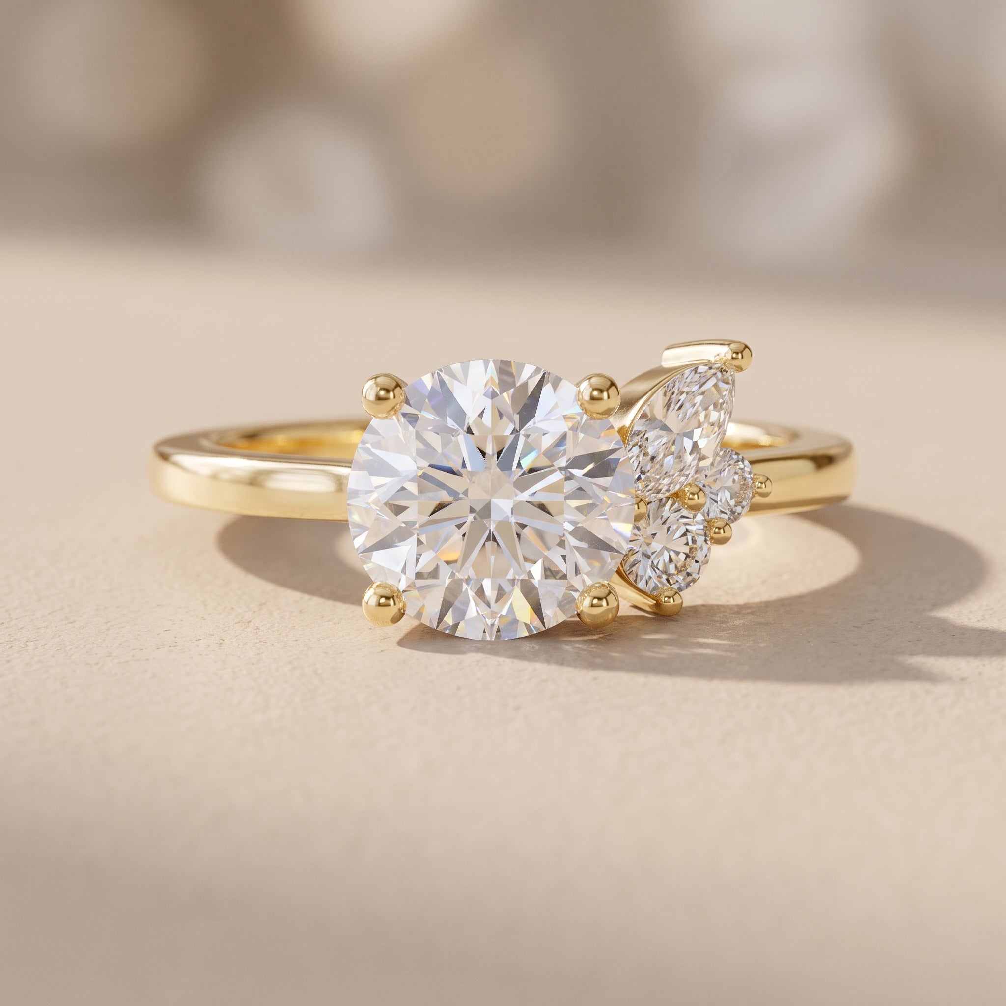 Yellow Gold Round Moissanite Engagement Ring with Side Accents