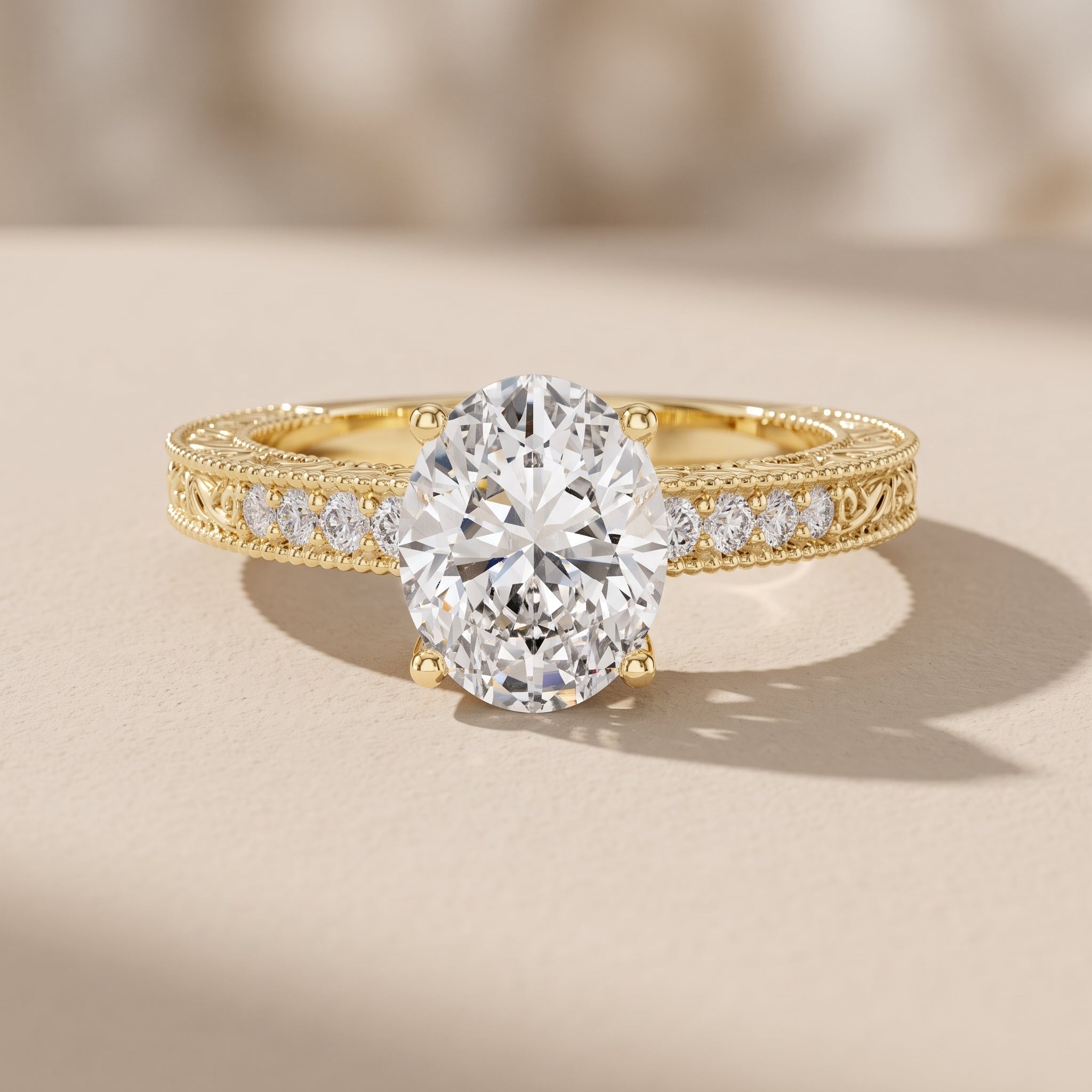 Yellow Gold Oval Cut Moissanite Engagement Ring