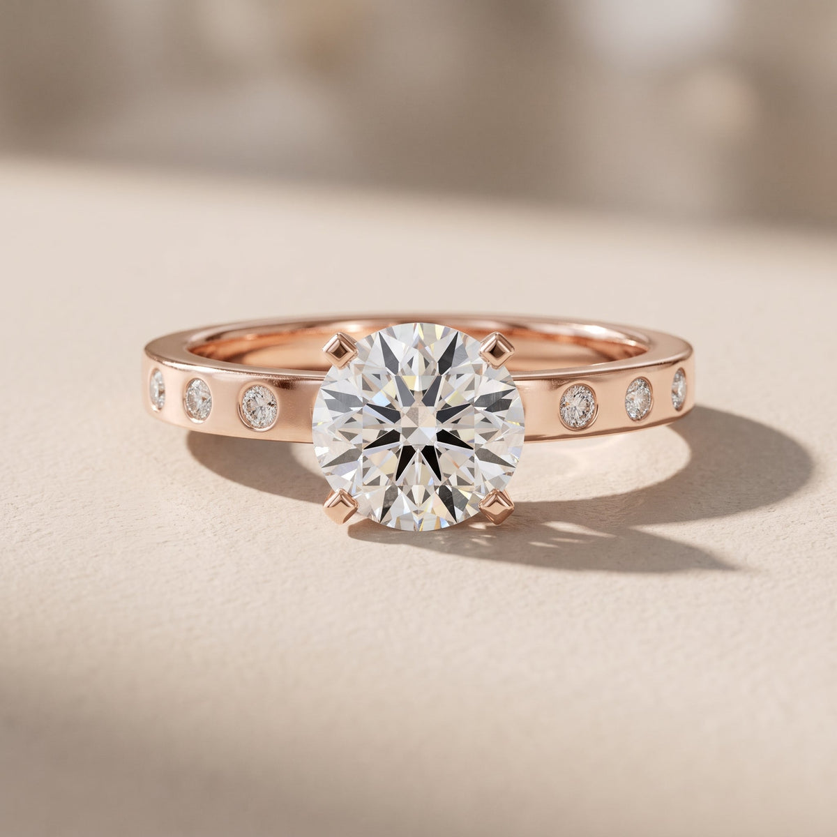 Rose Gold Round Moissanite Solitaire Engagement Ring