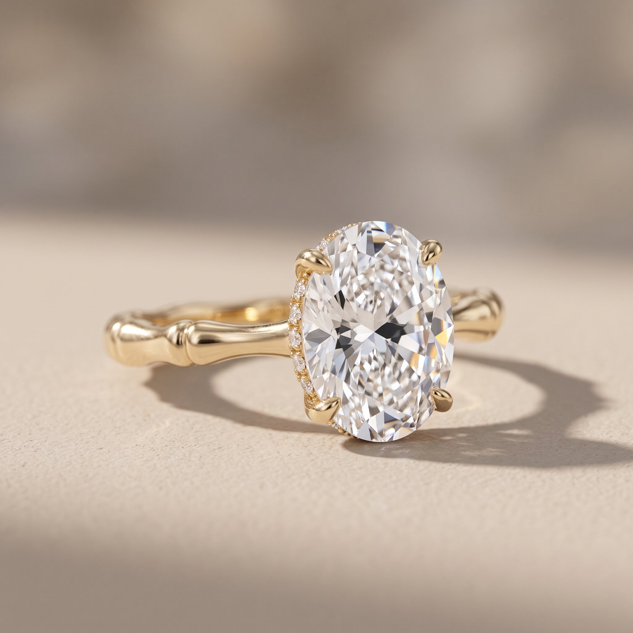 Yellow Gold Oval Cut Moissanite Engagement Ring
