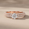 Rose Gold Round Moissanite Engagement Ring with Pavé Band