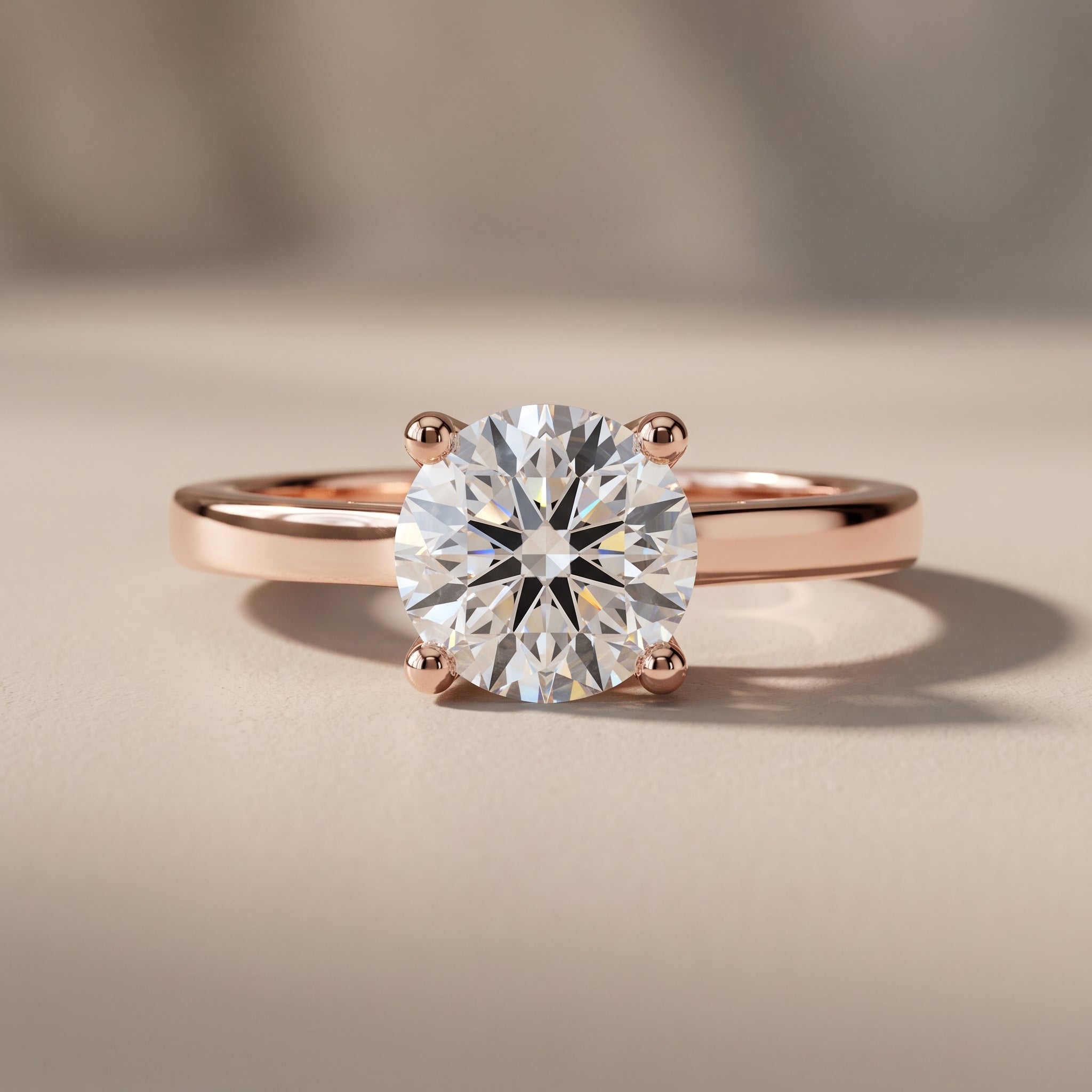 Rose Gold Round Moissanite Solitaire Engagement Ring
