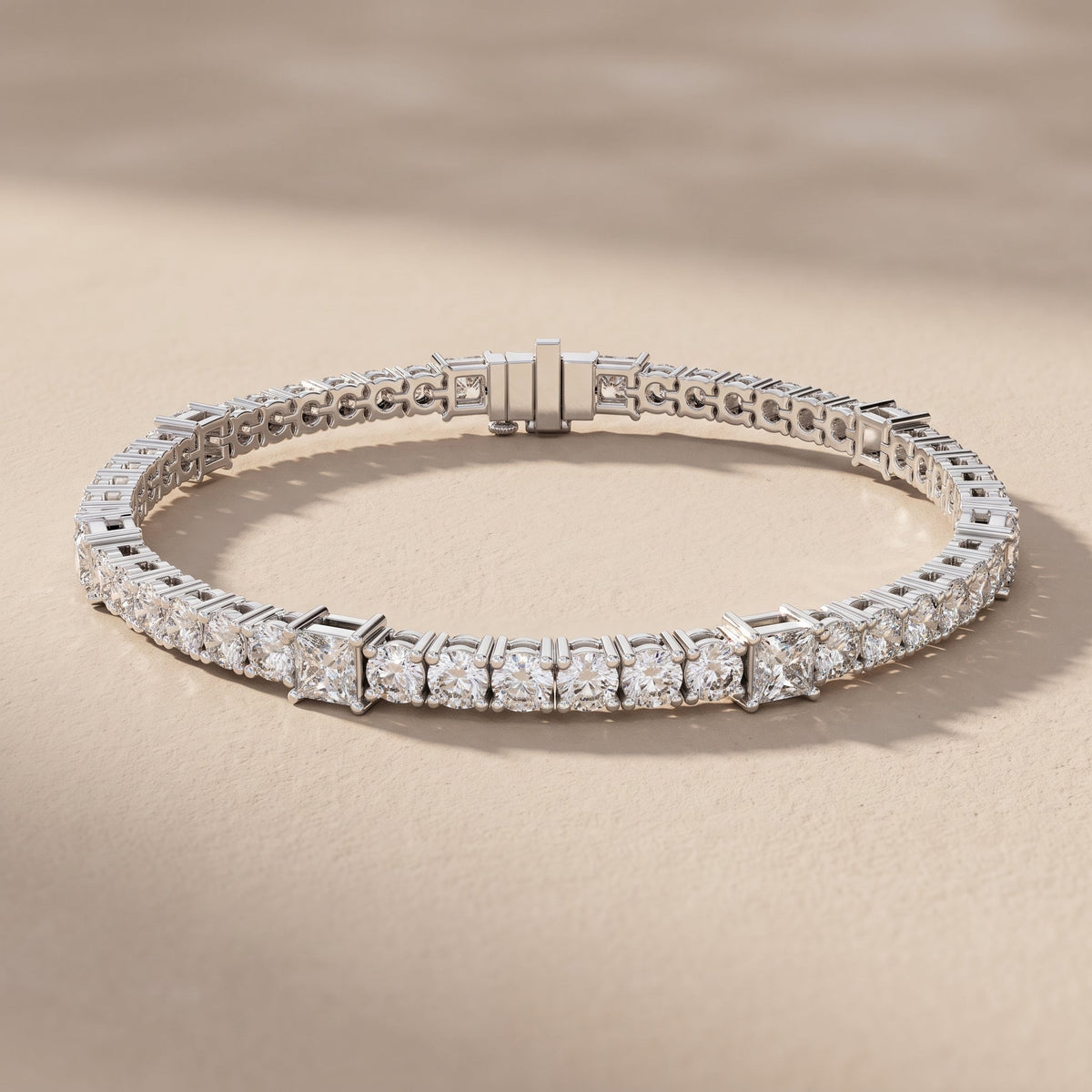 White Metal Round & Princess Cut Moissanite Tennis Bracelet