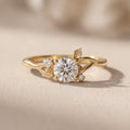 Yellow Gold Round Moissanite Leaf Engagement Ring