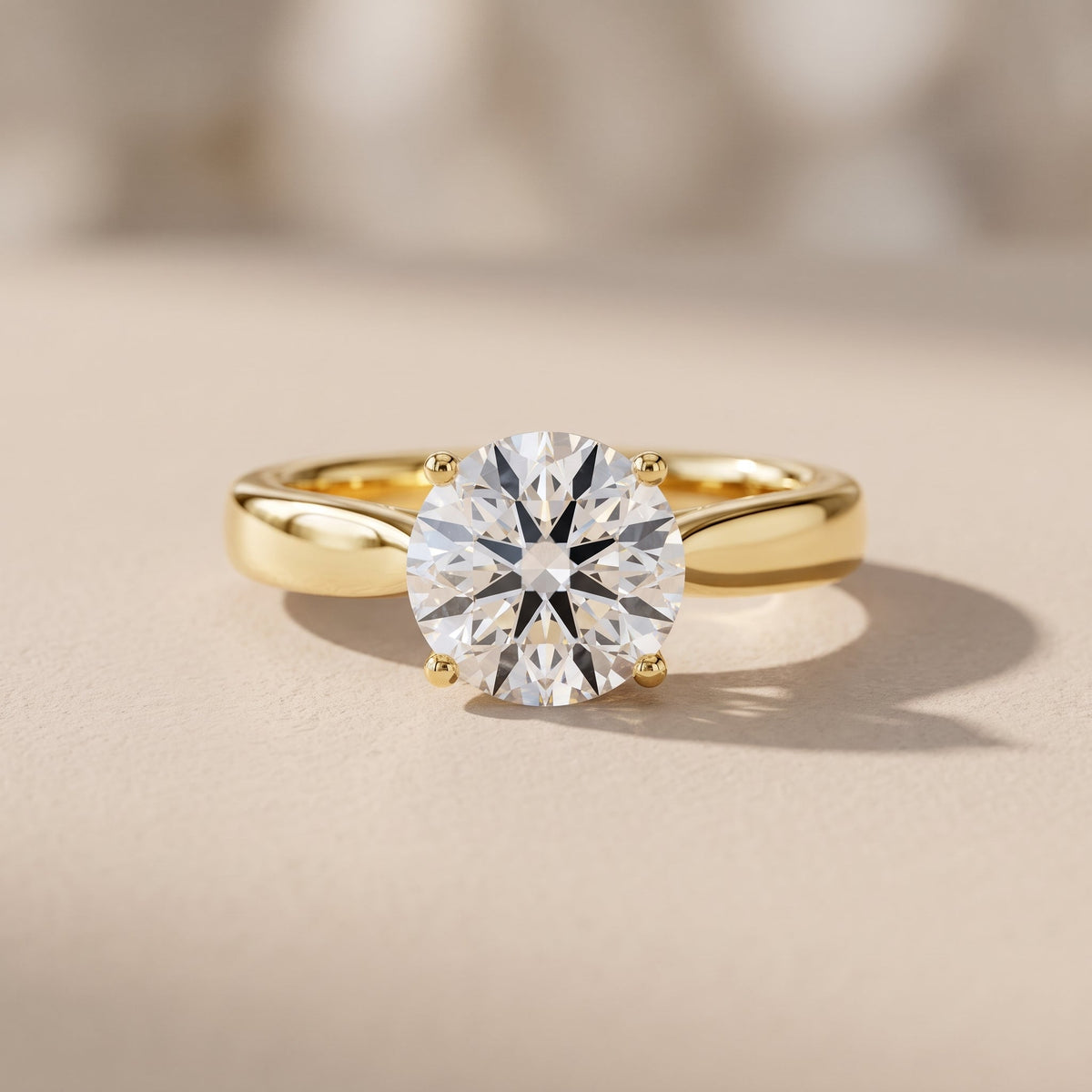 Yellow Gold Round Moissanite Solitaire Engagement Ring