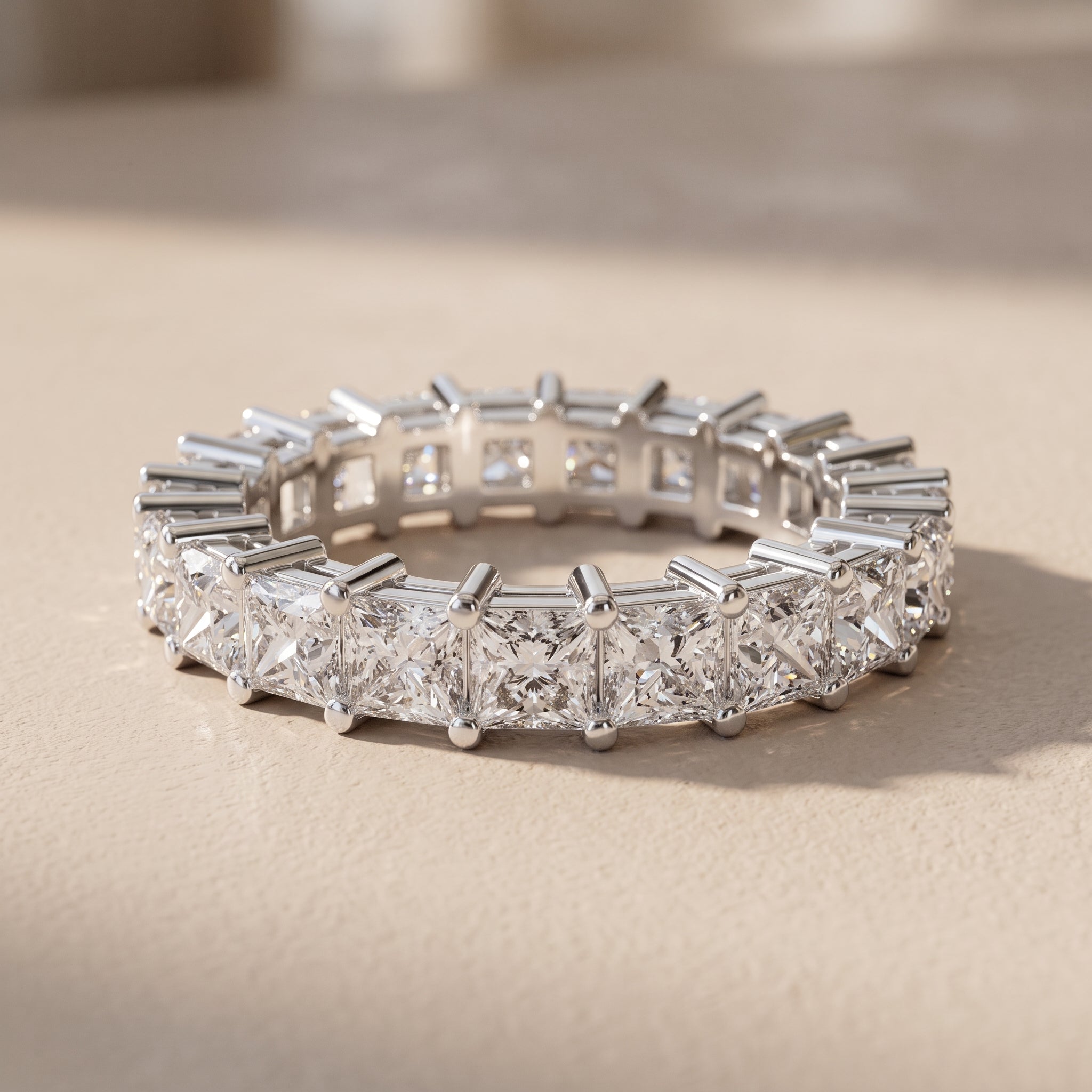 White Metal Princess Cut Moissanite Eternity Band Ring