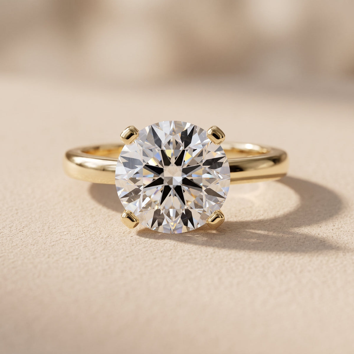 Yellow Gold Round Moissanite Solitaire Engagement Ring