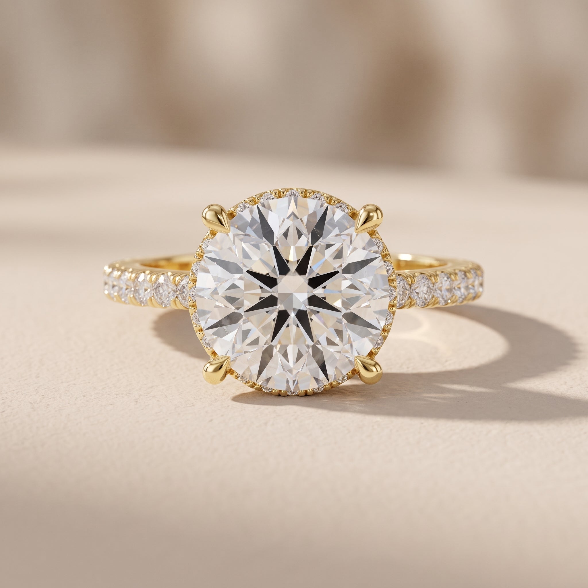 Yellow Gold Round Cut Moissanite Engagement Ring